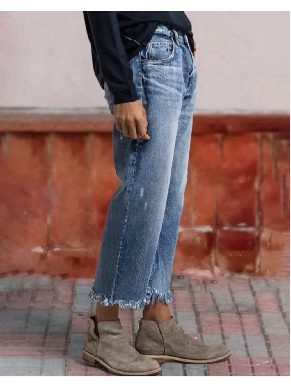 Flamingals Frayed Hem Stretchy High Waisted Distressed M.. - Picture 2 of 5